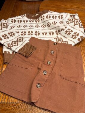Copper Key Brown and Cream Kids Matching Sweater Set